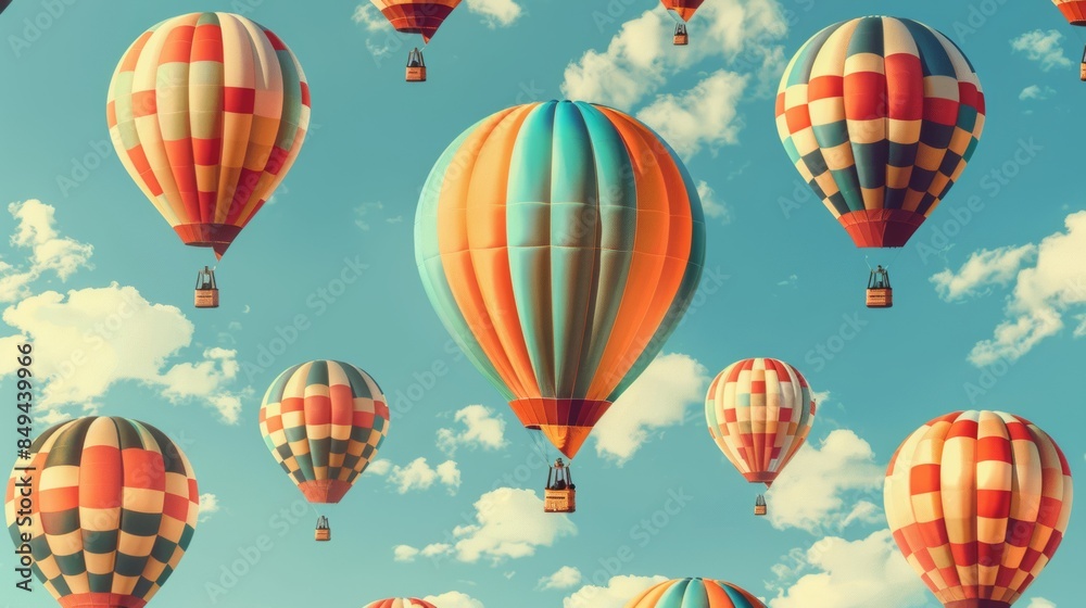 Obraz premium seamless pattern of colorful hot air balloons floating in the sky.