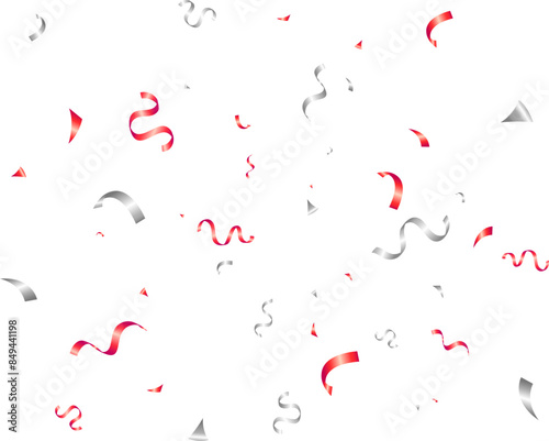 Decoration banner background with silver and red winding ribbons confetti, anniversary, celebration, greeting illustration with fun explosion