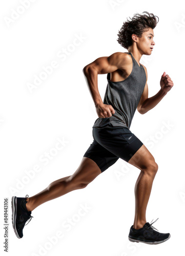 PNG A boy wearing sport cloth running footwear jogging sports.