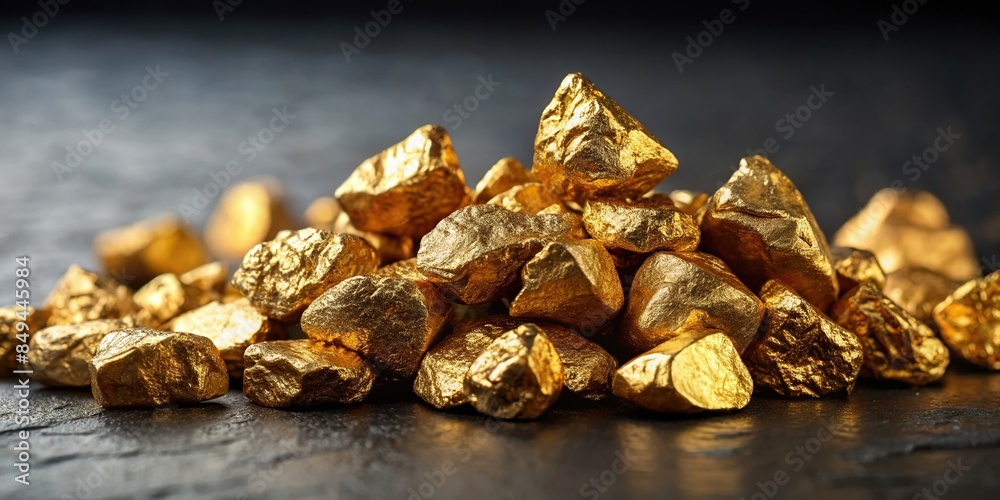 Goldenish Rocks Pile of shiny gold rocks on dark surface, wealth, treasure, luxury ...