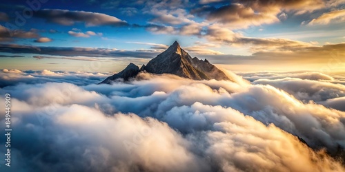 A mesmerizing view of a misty mountain peak surrounded by clouds , dreamy, mountain, dreams, mist, fog, clouds, sky photo