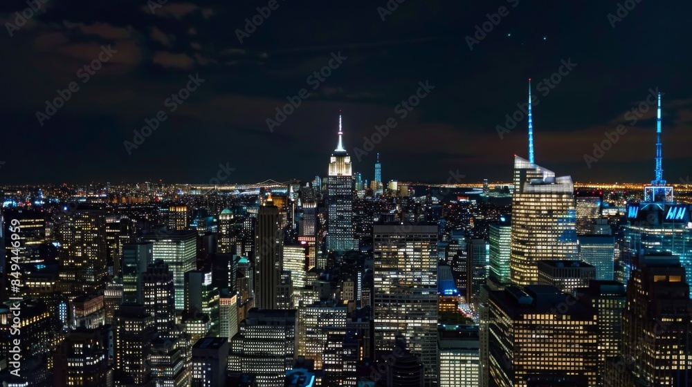 Obraz premium Manhattan skyline at night , New York City panoramic night view