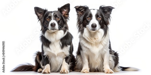 Two adorable border collie dogs sitting side by side , pets, animals, companions, canine, loyal, together © wasana