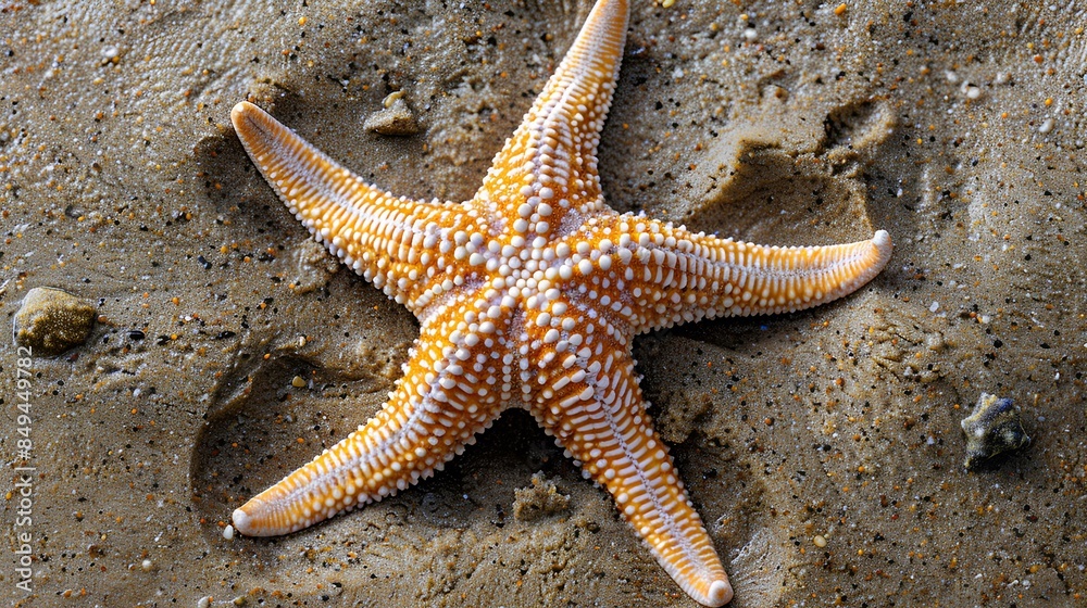 A clean, minimalist image of a starfish resting on a sandy beach, highlighting its intricate texture and vibrant color. A clean, minimalist image of a starfish resting on a sandy beach, highlighting its intricate texture and vibrant color.