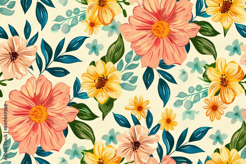 Floral Pattern with Pink and Yellow Flowers Floral Pattern with Pink and Yellow Flowers