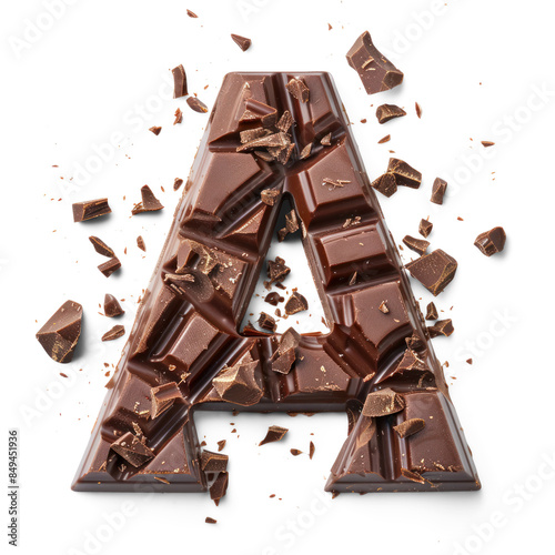 chocolate letter a on white background