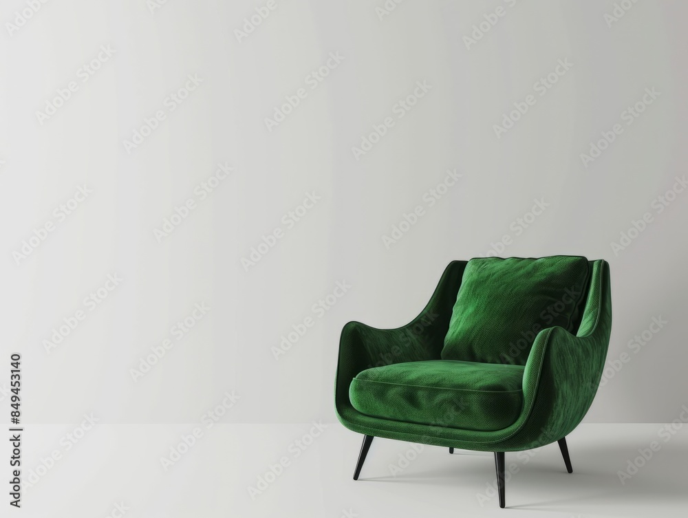 Living room style minimal with green armchair on empty white wall background- 3D rendering Living room style minimal with green armchair on empty white wall background- 3D rendering