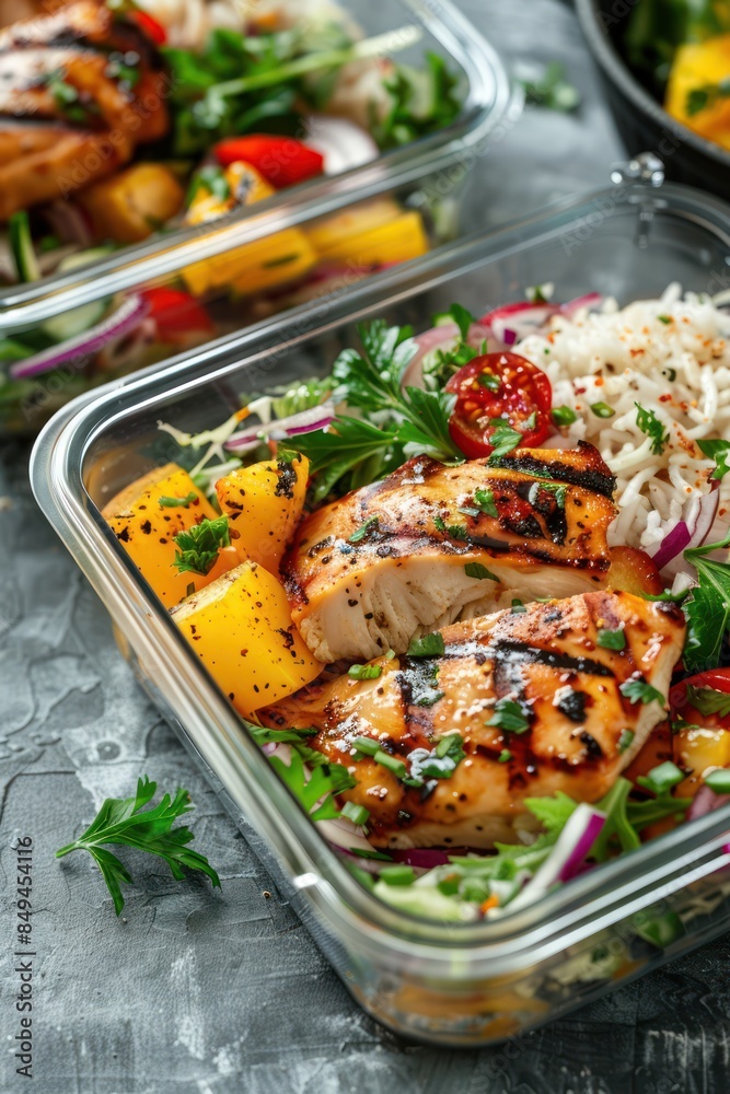 Grilled Chicken, Rice, and Cucumber Salad Meal Prep