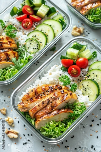 Grilled Chicken, Rice, and Cucumber Salad Meal Prep photo