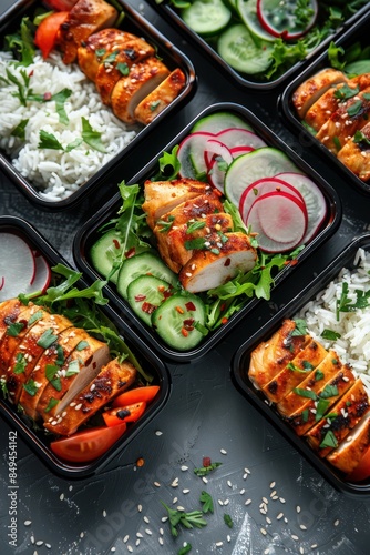 Grilled Chicken, Rice, and Cucumber Salad Meal Prep