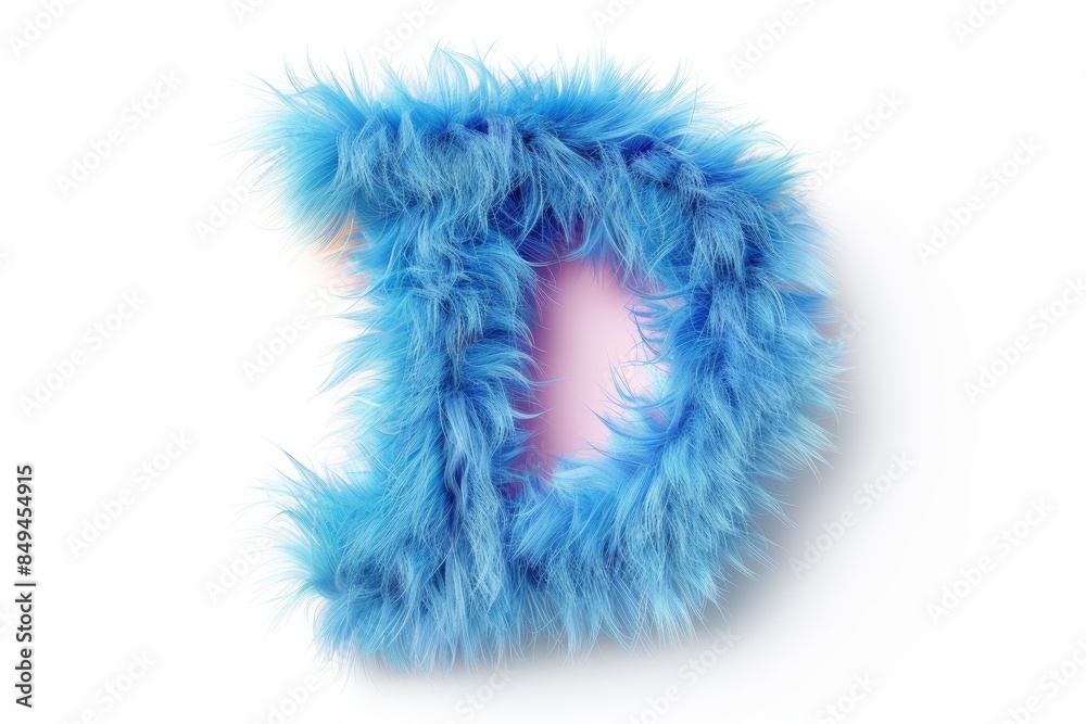 The letter D is made of fluffy blue and pink hair The letter D is made of fluffy blue and pink hair