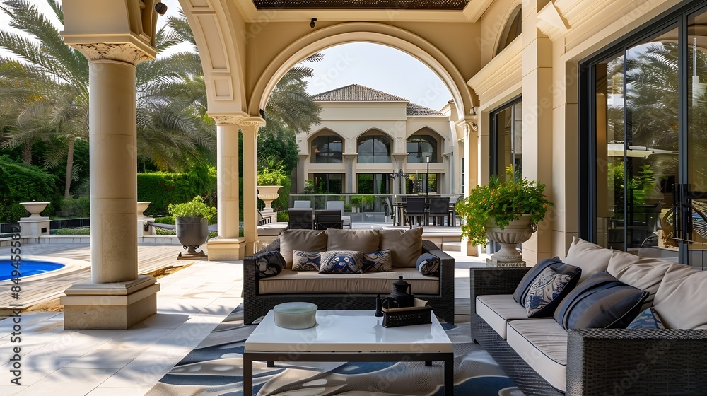 Fototapeta premium Outdoor Villa Interior design dubai : Generative AI