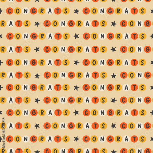Congrats Alphabet Beads on Yellow Seamless Pattern Design Seamless Pattern Design