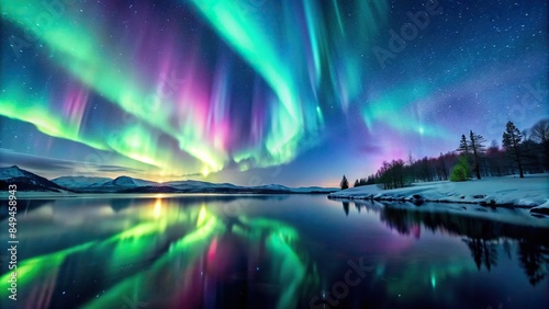 Beautiful aurora dancing in the night sky , Northern lights, colorful, natural phenomenon, vibrant, celestial, magical