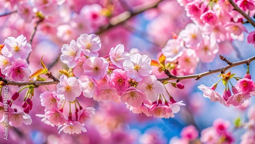 Closeup shot of delicate pink cherry blossoms on tree branches, cherry blossoms, spring, blooming, nature, closeup, pink