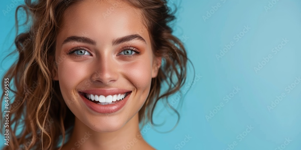 Lovely broad smile of a young, healthy woman with excellent white teeth. Separated from the background Lovely broad smile of a young, healthy woman with excellent white teeth. Separated from the background