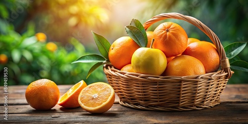 Juicy oranges nestled in a vibrant fruit basket , Oranges, citrus, fresh, fruit, basket, healthy, vitamin C, natural, delicious photo