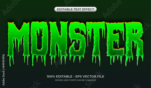3D Monster text effect. Editable horror text effect in dripping green liquid style