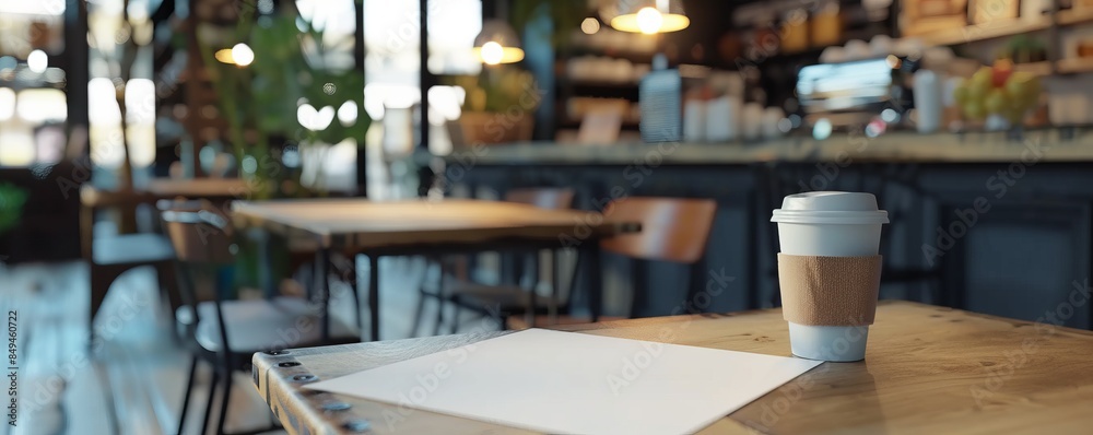 Flyer mockup on a coffee shop table, perfect for promoting events or special offers. Hyperrealistic 4K photo.