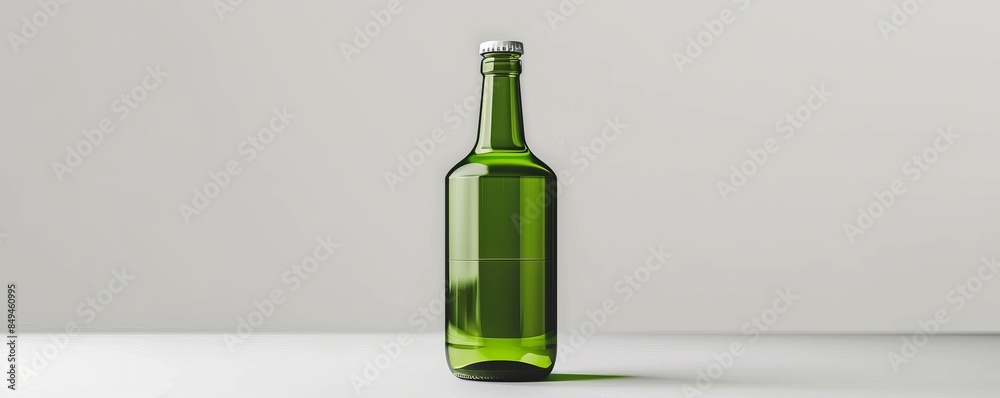 Isolated green glass bottle on white background mockup, 4K hyperrealistic photo