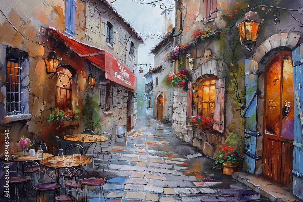 Naklejka premium Narrow French street filled with flowers