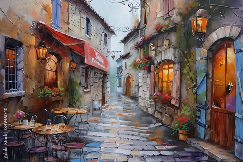 Fototapeta Naklejka Na Ścianę i Meble -  Narrow French street filled with flowers