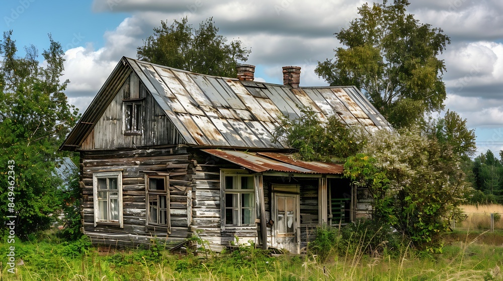 Old and weathered wooden farmhouse : Generative AI Old and weathered wooden farmhouse : Generative AI