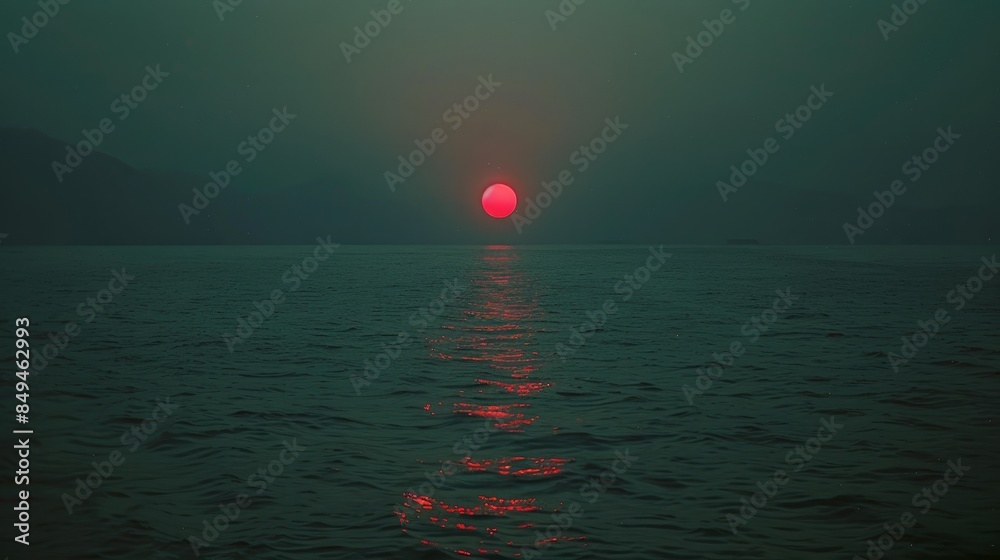 A realistic photograph of the beautiful red sunset over the blue sea on the twilight time A realistic photograph of the beautiful red sunset over the blue sea on the twilight time