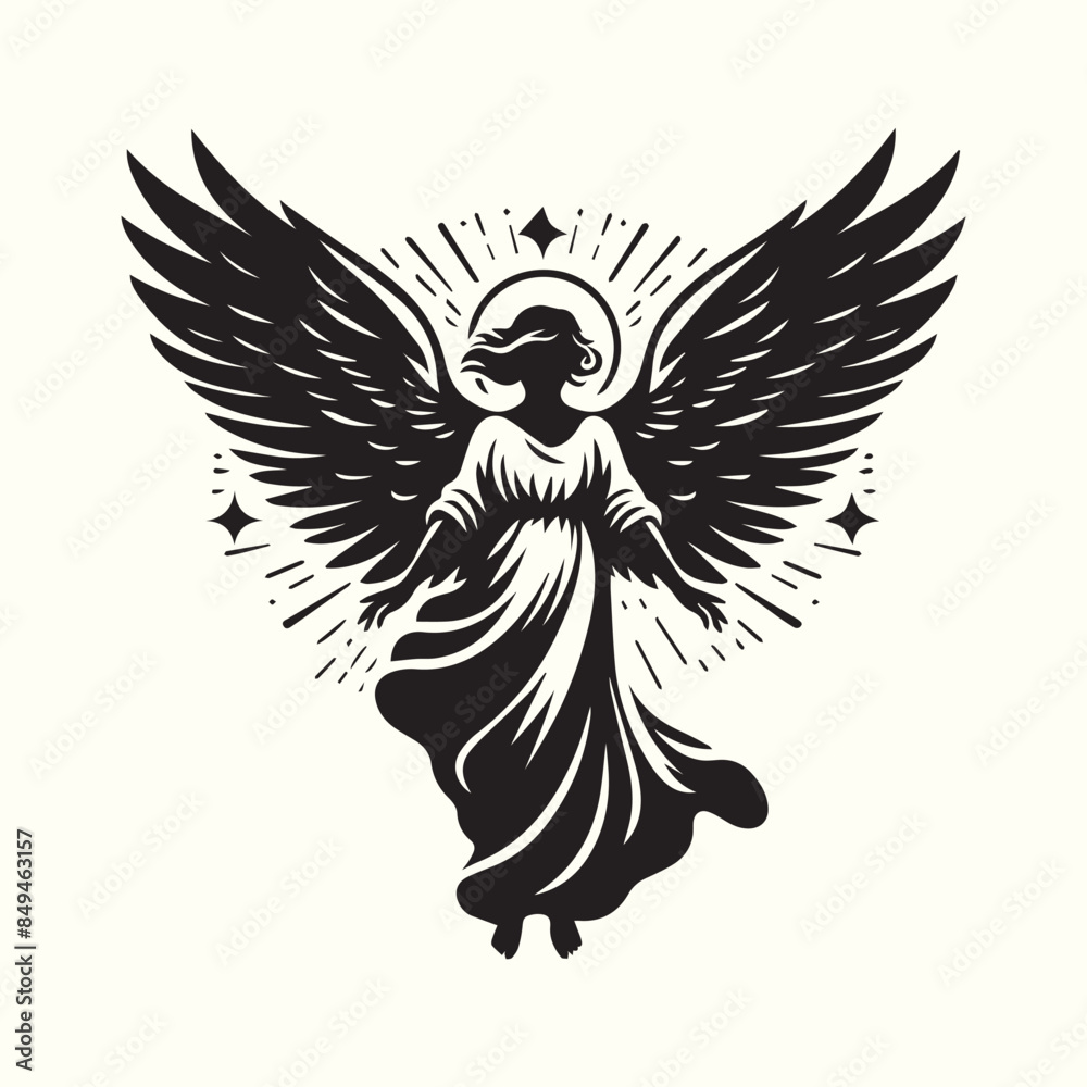 Obraz premium Black and White Angel silhouette vector illustration.