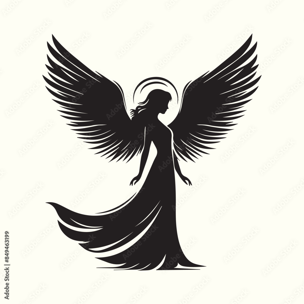 Obraz premium Black and White Angel silhouette vector illustration.