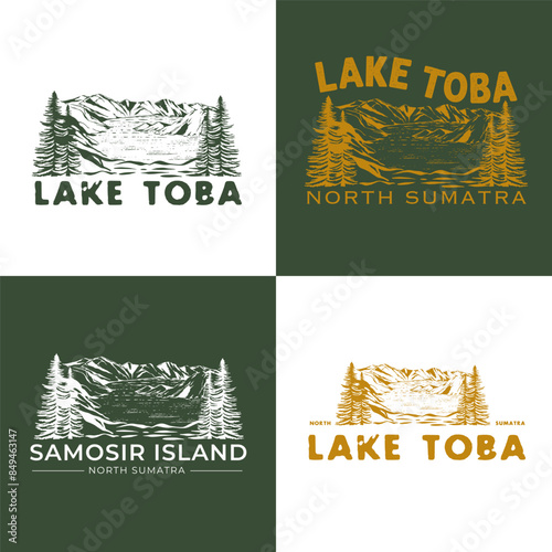 Vector Logo Illustration Lake Toba Hand Drawn