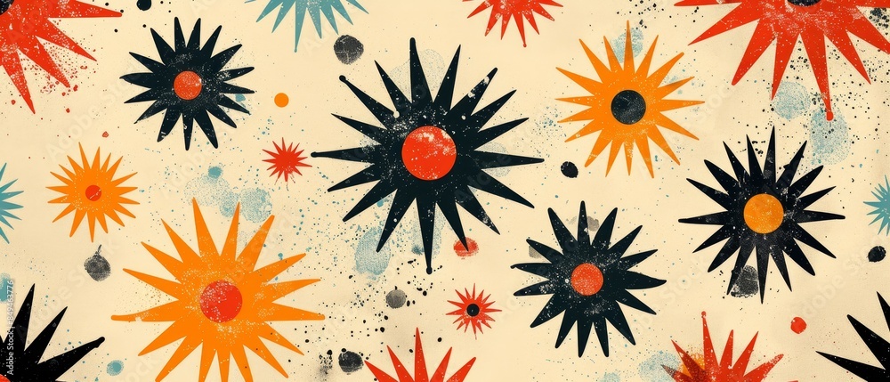 A colorful pattern of flowers with a black center A colorful pattern of flowers with a black center