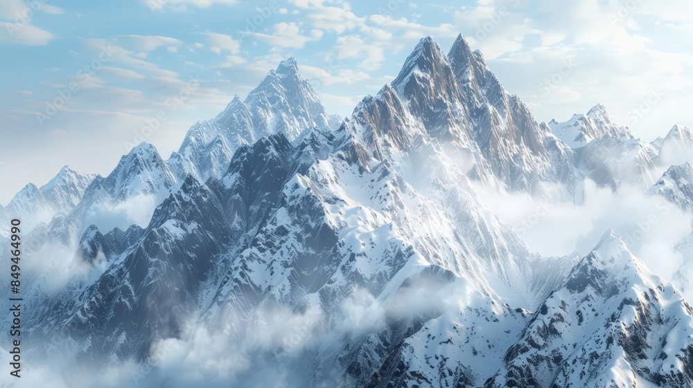 Obraz premium Enigmatic Alpine Glory. Peaks in Winter’s Embrace.