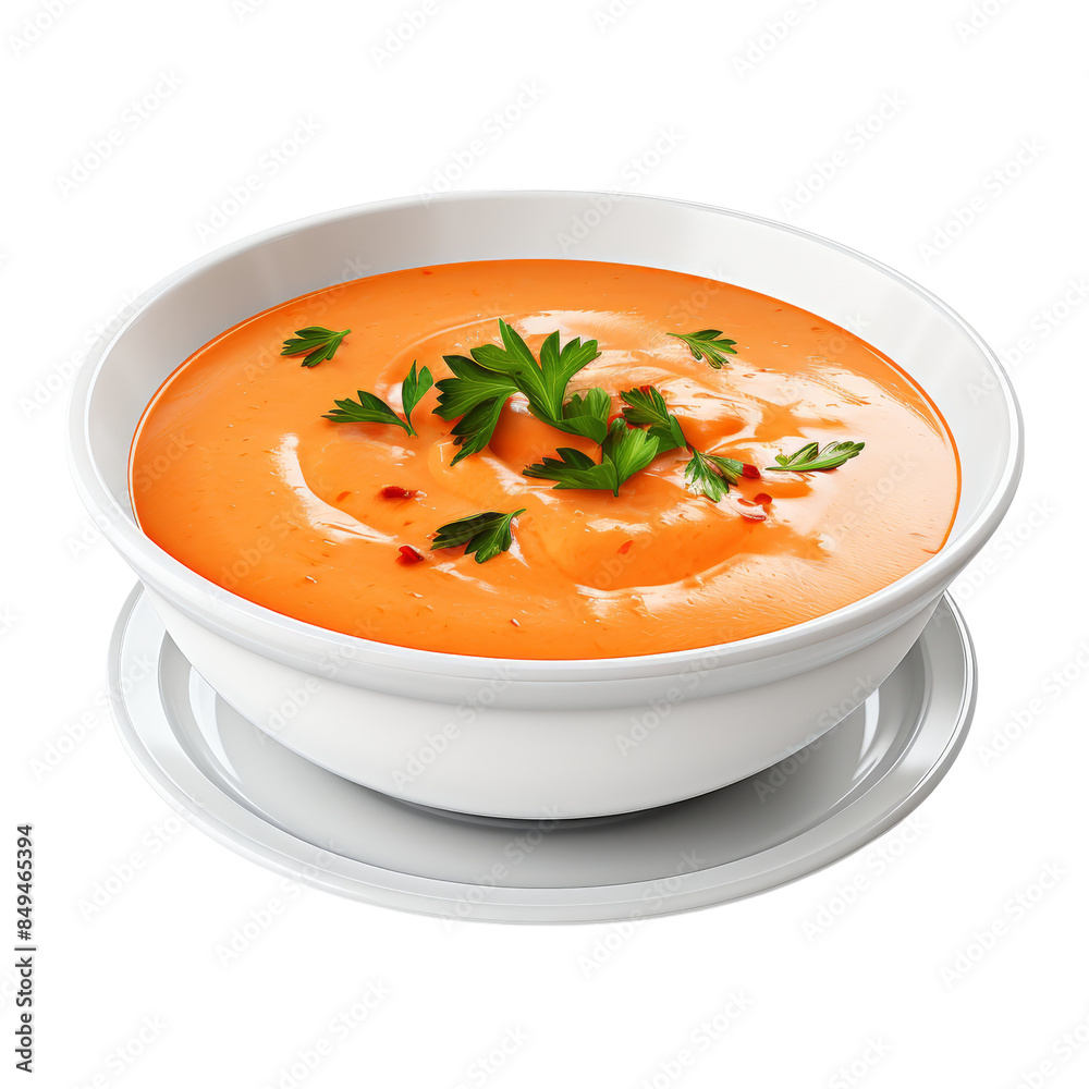 Delicious Bowl of Lobster Bisque Soup isolated on transparent background, png, cut out. Delicious Bowl of Lobster Bisque Soup isolated on transparent background, png, cut out.