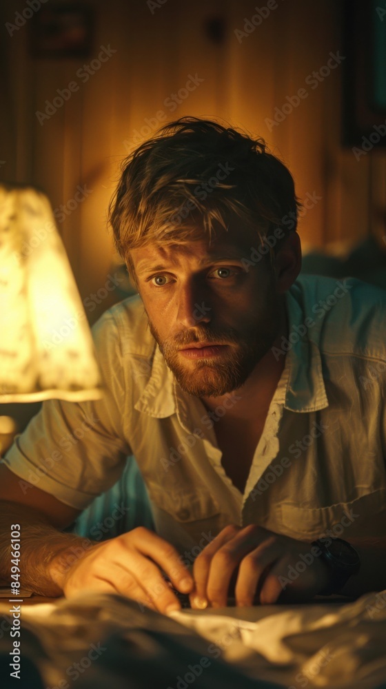 A focused entrepreneur with blonde hair is working on a laptop in a softly lit, cinematic style setting. The concentration on his face suggests deep focus and determination. A focused entrepreneur with blonde hair is working on a laptop in a softly lit, cinematic style setting. The concentration on his face suggests deep focus and determination.