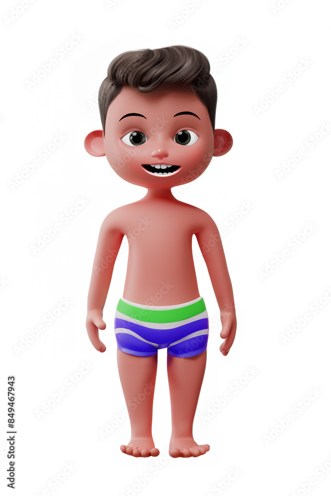 3D Illustration Rendering of Boy in Swim Wear Character Design 3D Illustration Rendering of Boy in Swim Wear Character Design