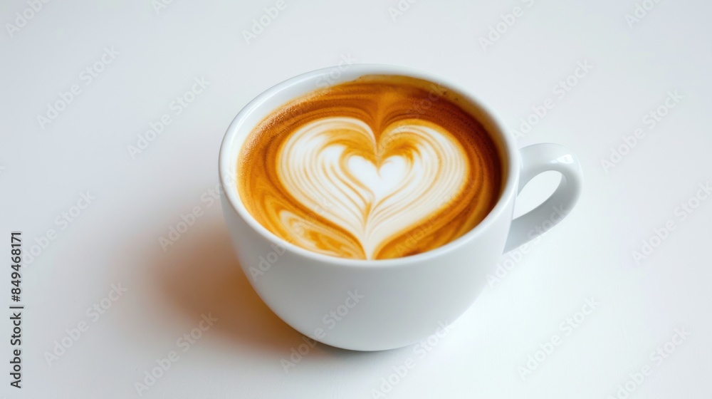 Close-up view of a cup of coffee with heart shape latte art. Close-up view of a cup of coffee with heart shape latte art.