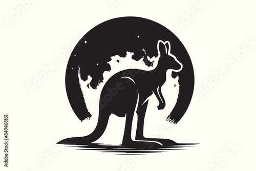 Black and White Kangaroo silhouette vector illustration.