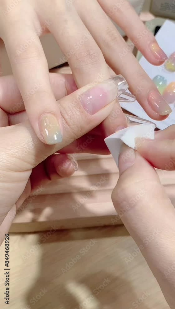 Close-up of a hand with elegant, long nails perfectly shaped and polished. Simple and high-end summer nail art. Close-up of a hand with elegant, long nails perfectly shaped and polished. Simple and high-end summer nail art.