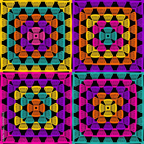 Pattern with crochet granny square wallpaper handmade decorative art design print 