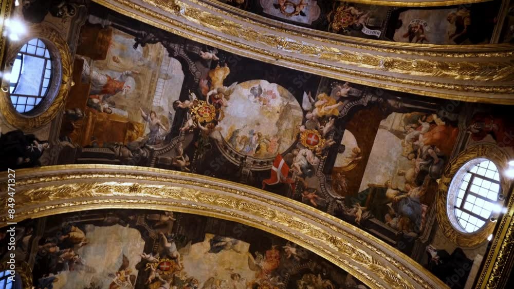 St John's Co-Cathedral Inside Detail of Fresco Ceilings. Valletta. Malta