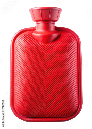 Red Rubber Hot Water Bottle with a textured surface, perfect for providing warmth and comfort. Isolated on transparent background, png.