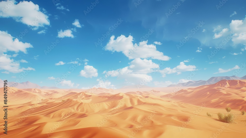Fototapeta premium The vibrant hues of a desert landscape. The rich red tones of the sand contrast with the blue sky.