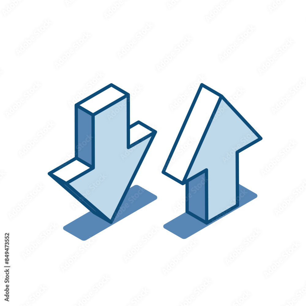 isometric vector arrows up and down linear icons, in color on a white background, loading and unloading or rising and falling isometric vector arrows up and down linear icons, in color on a white background, loading and unloading or rising and falling