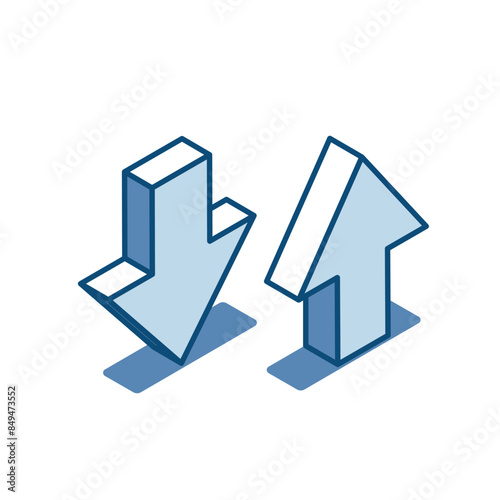 isometric vector arrows up and down linear icons, in color on a white background, loading and unloading or rising and falling
