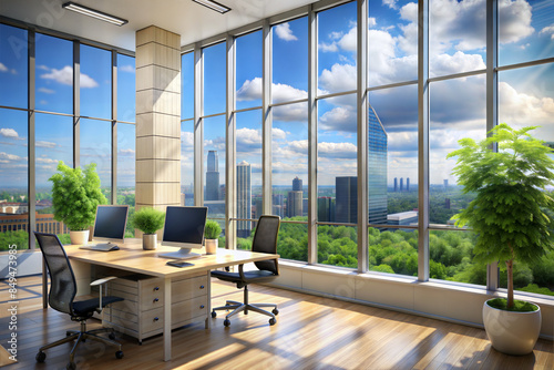 Modern Office Space With Cityscape View and Natural Light