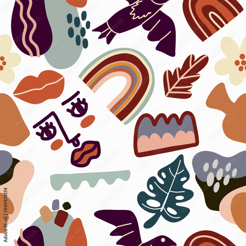 Abstract Seamless Pattern with different figures, palm trees. Textile design Abstract Seamless Pattern with different figures, palm trees. Textile design