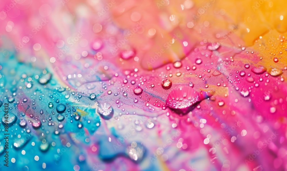 of close up of a colorful painting with drops of water on it of close up of a colorful painting with drops of water on it