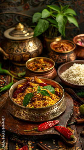 a food product shot, Its a chettinad based set menu, the backdrop is an ethnic chettinad backgroud