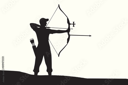 Black and White Man Archery silhouette vector illustration.